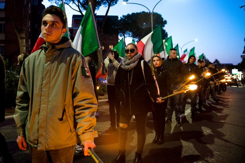 The far-right movement Casapound marched in Rome, Italy, Saturday, February 10, 2018 to remember the 'Foibe' massacres of Italians in northeast Italy, some of which is now Croatia and Slovenia, by Tito's partisans at the end of WWII. (Photo by Michele Spatari/NurPhoto)