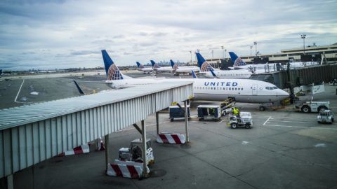 A plane of United Airlines  at Newark International Airport (EWR), on October 16, 2017.  (Photo by Manuel Romano/NurPhoto)