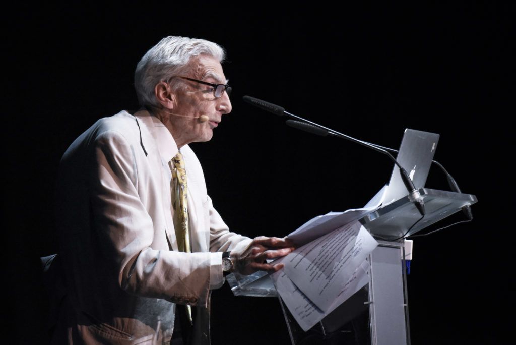 British cosmologist and astrophysicist Martin Rees gives a lecture entitled: "From Mars to the Multiverse: the Post-Human Future" during the Starmus Festival on the Spanish Canary island of Tenerife on June 29, 2016 / AFP PHOTO / DESIREE MARTIN