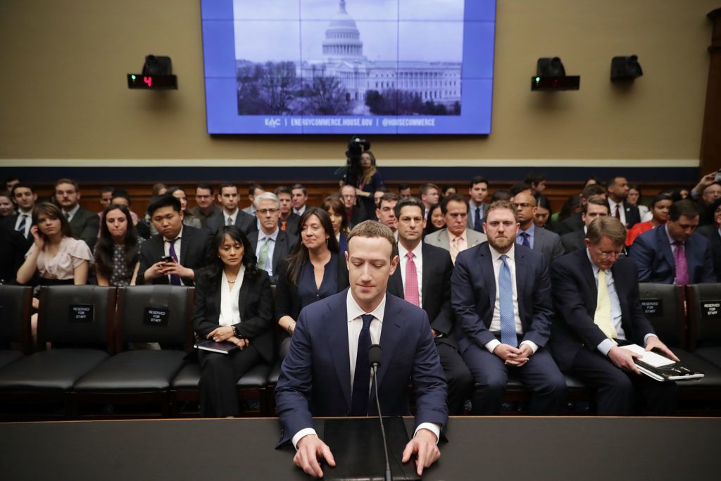 WASHINGTON, DC - APRIL 11: Facebook co-founder, Chairman and CEO Mark Zuckerberg prepares to testify before the House Energy and Commerce Committee in the Rayburn House Office Building on Capitol Hill April 11, 2018 in Washington, DC. This is the second day of testimony before Congress by Zuckerberg, 33, after it was reported that 87 million Facebook users had their personal information harvested by Cambridge Analytica, a British political consulting firm linked to the Trump campaign.   Chip Somodevilla/Getty Images/AFP
