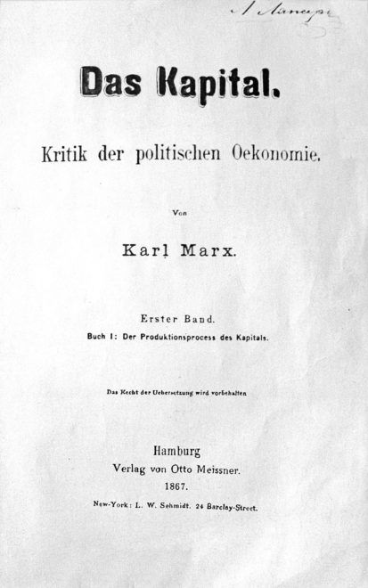 The first German-language edition of "Das Kapital," volume one, by Karl Marx, was printed in Hamburg in 1867.