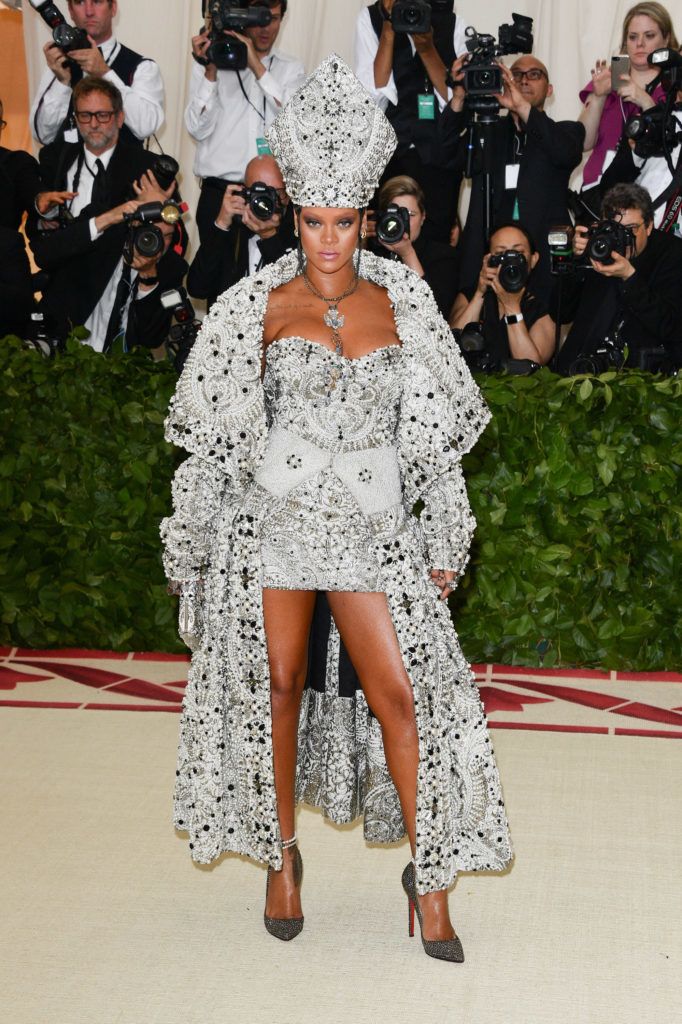 NEW YORK, NY - MAY 07:  Rihanna attends the Heavenly Bodies: Fashion & The Catholic Imagination Costume Institute Gala at Metropolitan Museum of Art on May 7, 2018 in New York City.  (Photo by George Pimentel/Getty Images)