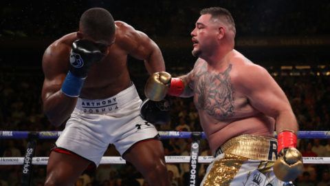 NEW YORK, NEW YORK - JUNE 01:  Andy Ruiz Jr  punches Anthony Joshua after their IBF/WBA/WBO heavyweight title fight at Madison Square Garden on June 01, 2019 in New York City. (Photo by Al Bello/Getty Images)