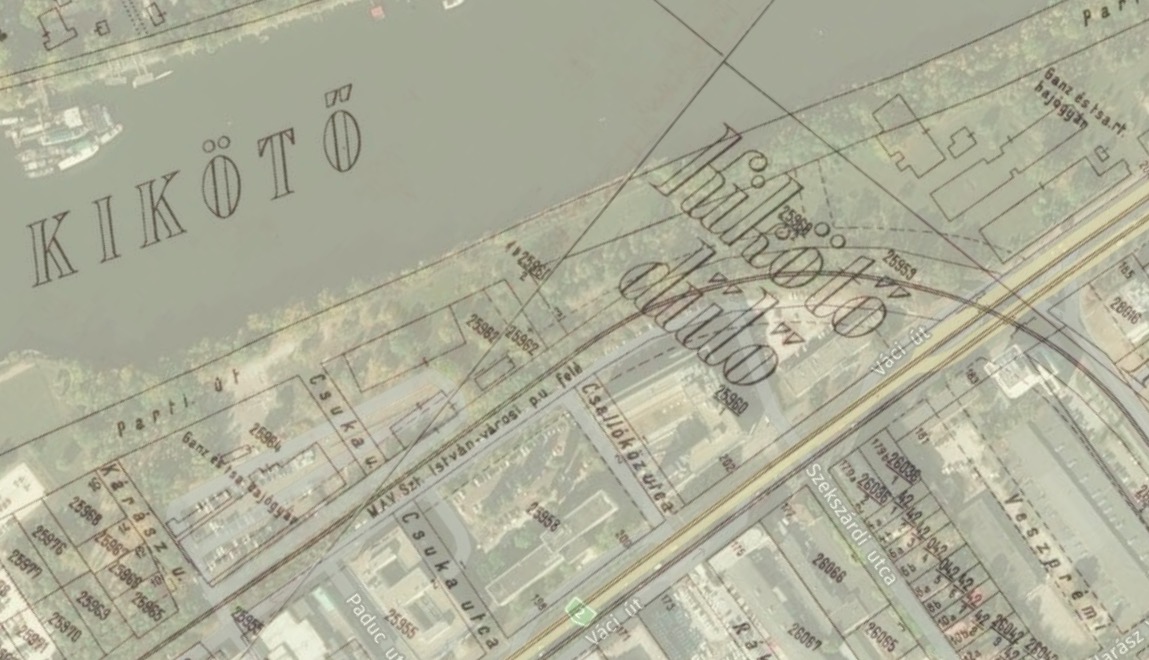 A terület részlete egy 1937-es térképen, illetve a Google műholdfelvételén